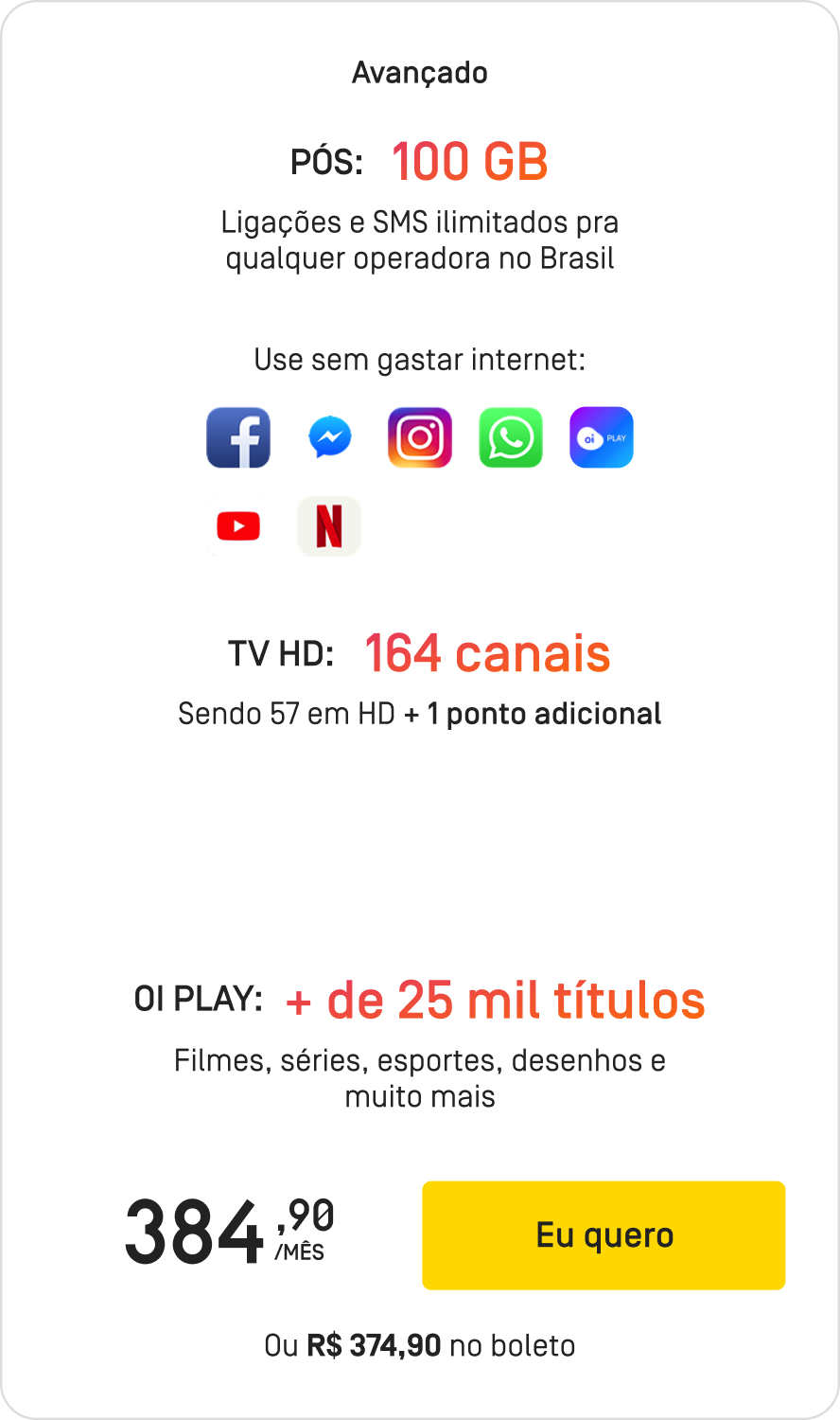Oi Combo — plano Avançado
