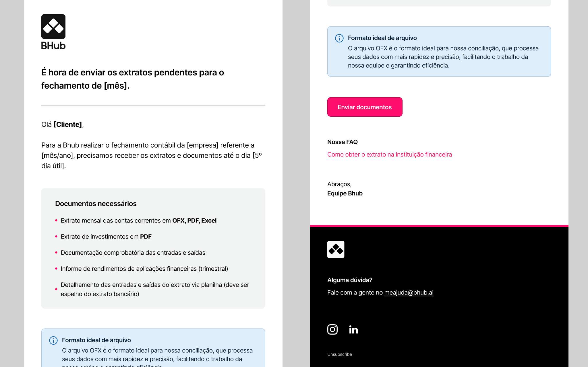 BHub — automated client email requesting bank statements for monthly accounting close